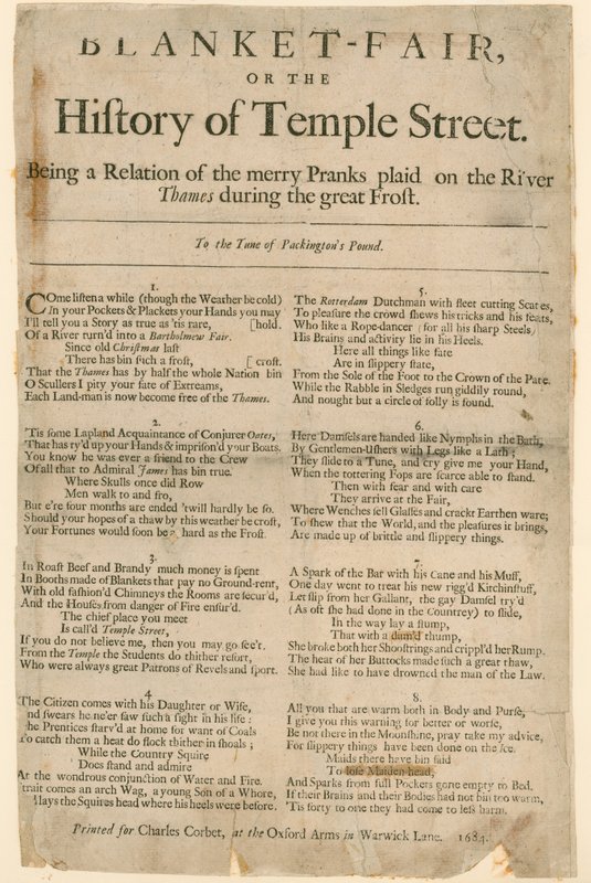 Tæppemesse. Digt om Frostmessen fra 1684 af English School