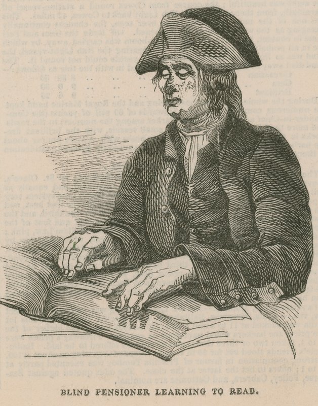 Blind pensionist lærer at læse (kobberstik) af English School