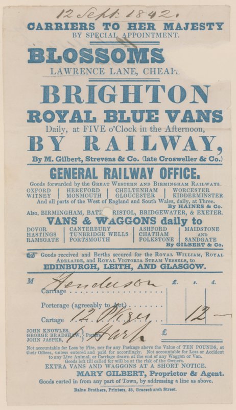 Blossoms Inn, Lawrence Lane, Cheapside, Bill af English School