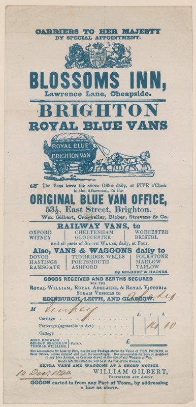 Blossoms Inn, Lawrence Lane, Cheapside, Bill af English School