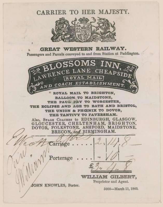 Blossoms Inn, Lawrence Lane, Cheapside, Bill af English School