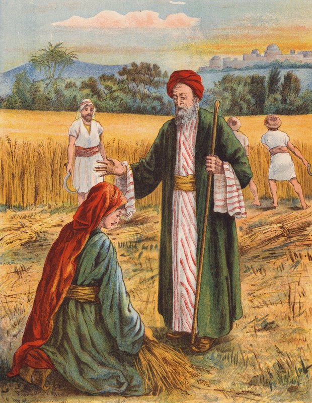Boaz og Ruth i høstmarken (farvelitografi) af English School