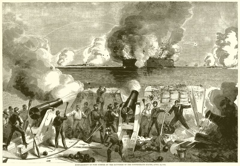 Bombardement af Fort Sumter af batterierne i de konfødererede stater, 13. april 1861 af English School
