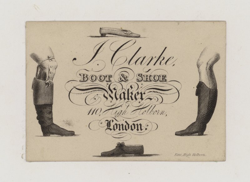 Støvle og skomager, J Clarke, handelskort af English School