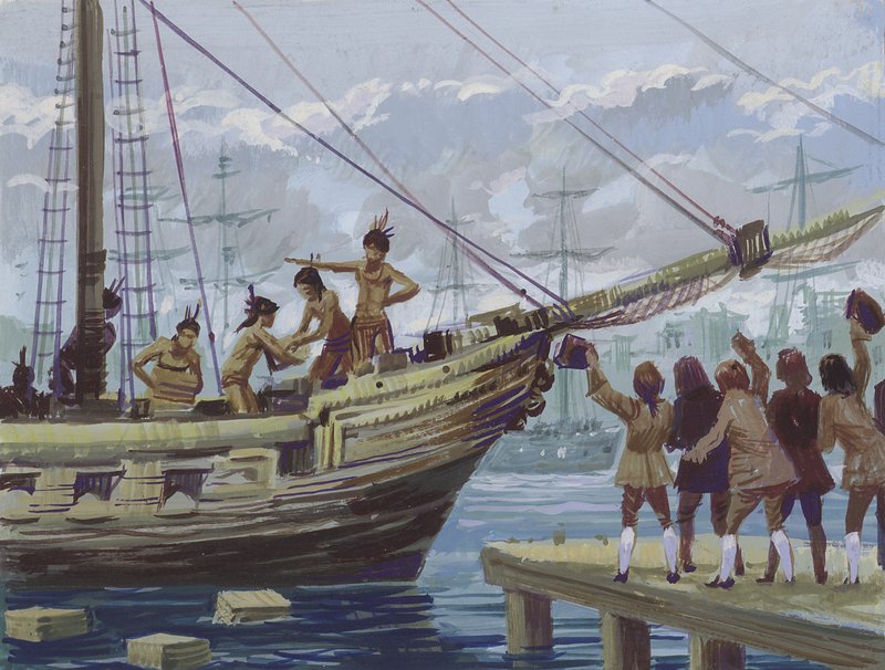 Boston Tea Party (gouache på papir) af English School