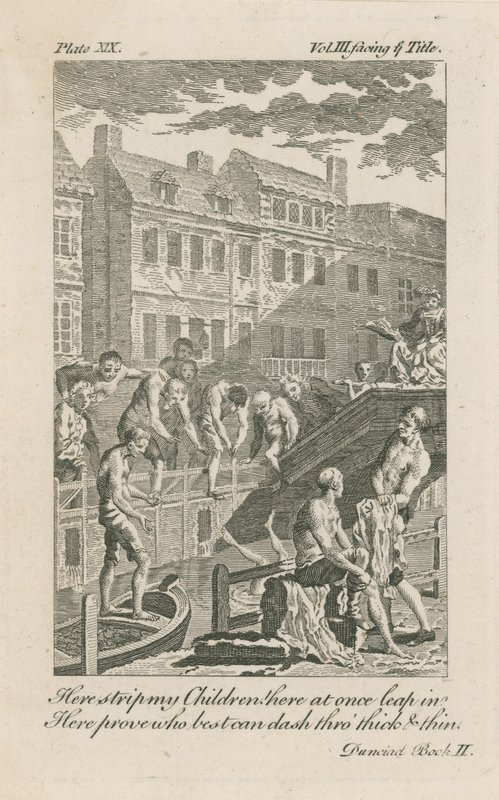 Drenge bader i flådegrøften ved Bridewell Bridge i 1728 af English School