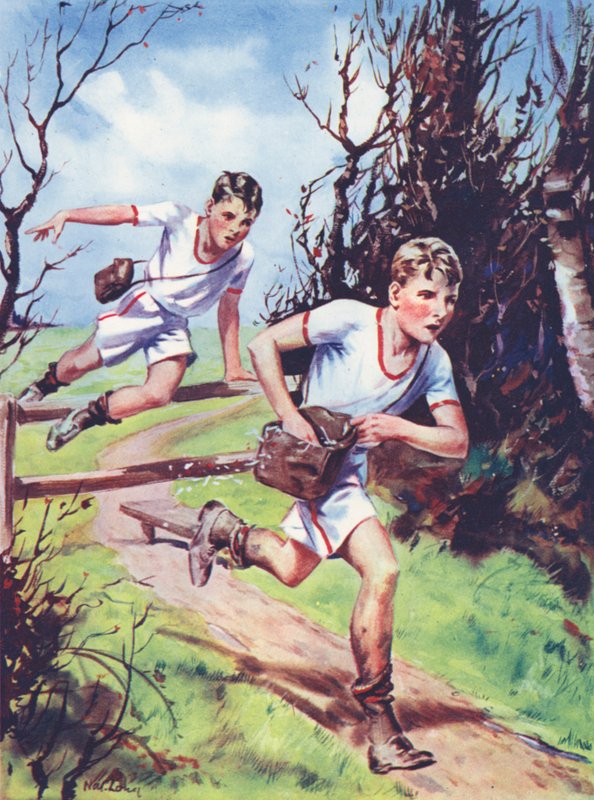 Drenge, der deltager i en papirjagt (farve litho) af English School
