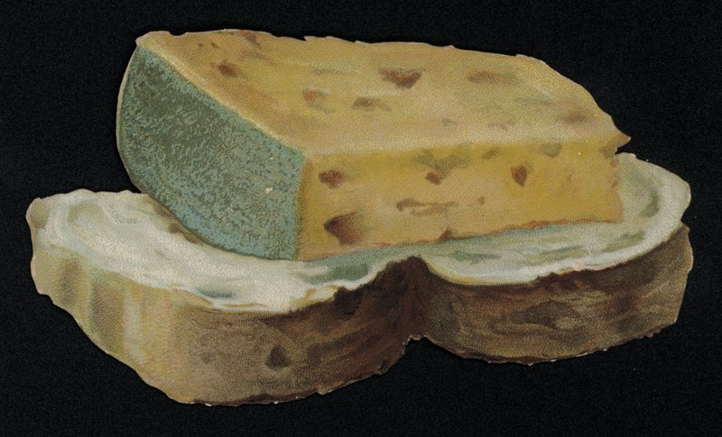 Brød og ost formet lykønskningskort. (chromolitho) af English School