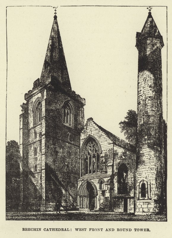 Brechin Cathedral, West Front og Rundetårn af English School