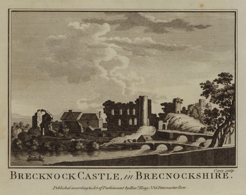 Brecknock Castle, i Brecknockshire (gravering) af English School