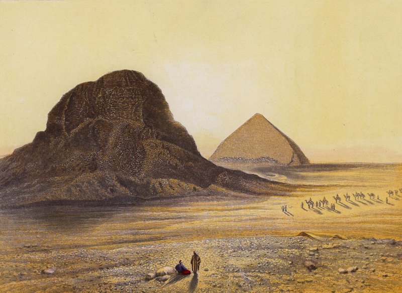 Murstenspyramiderne i Dashour, Egypten, Ex V 5 18 (farvelitografi) af English School