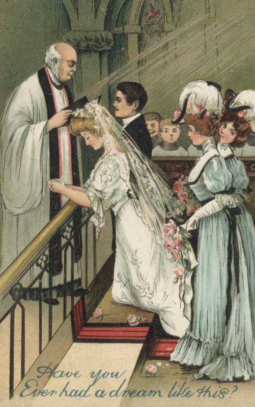 Brudepiger ved et bryllup (farve litho) af English School