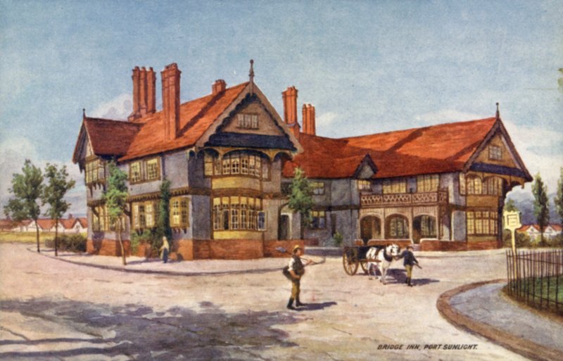 Bridge Inn, Port Sunlight (farve litho) af English School