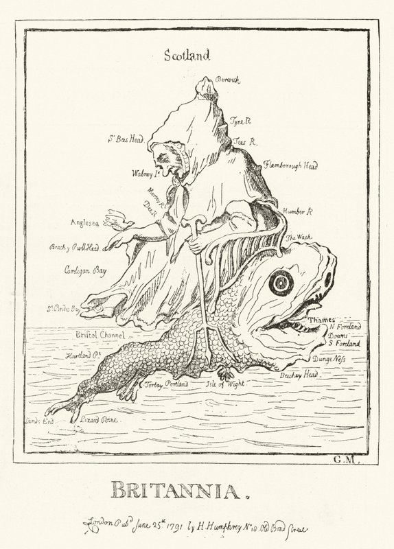 Britannia, kort over England (gravering) af English School