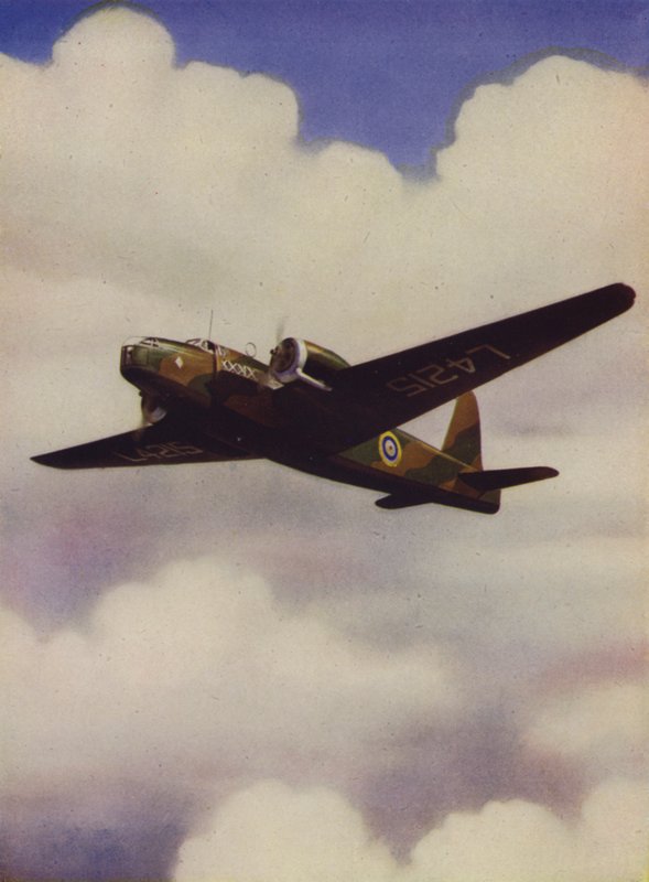 Britisk Vickers Wellington medium bombefly under flugt (farve litho) af English School