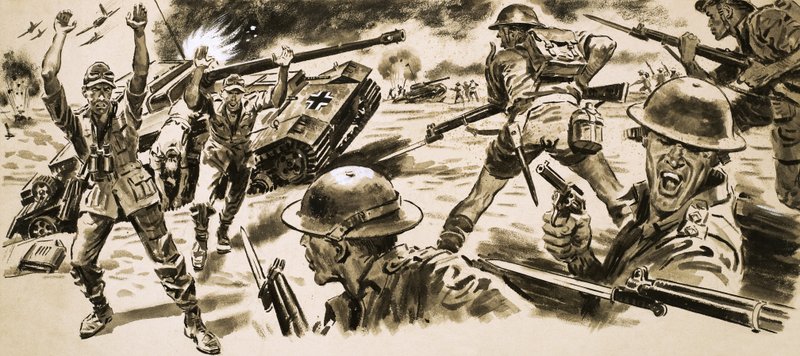 Britiske tropper angriber stillingen af Rommels Afrika Korps af English School