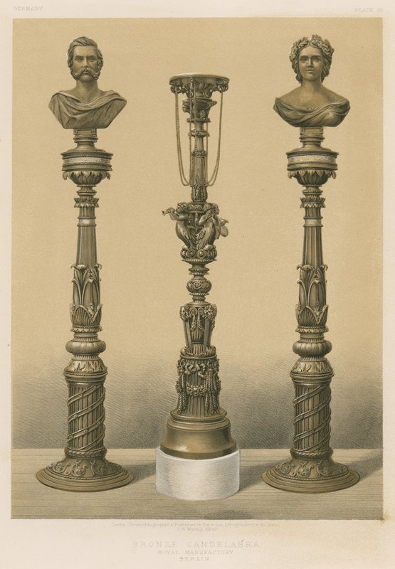 Kandelaber i bronze, Royal Manufactory, Berlin (chromolitho) af English School