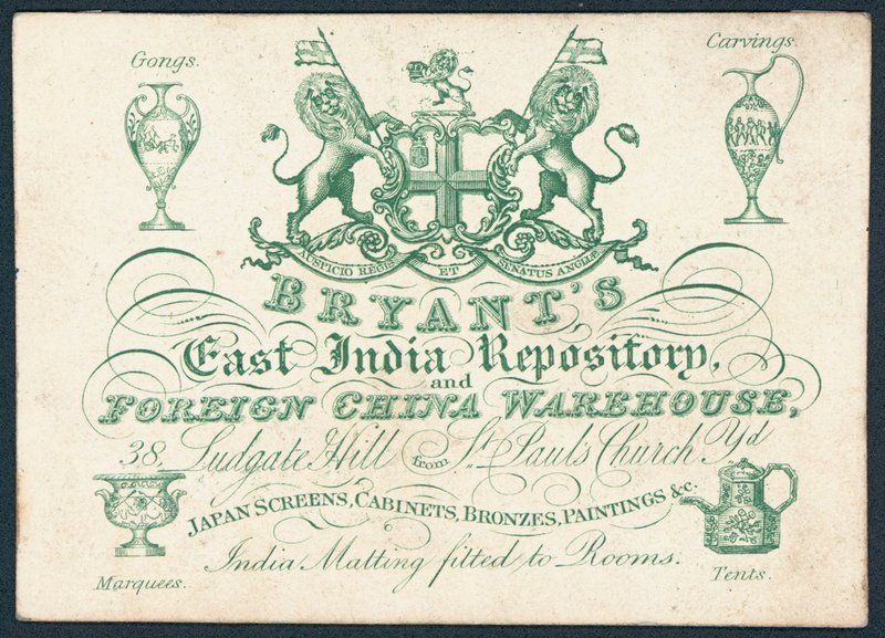 Bryants, East India Repository og udenlandsk Kina-lager, handelskort af English School