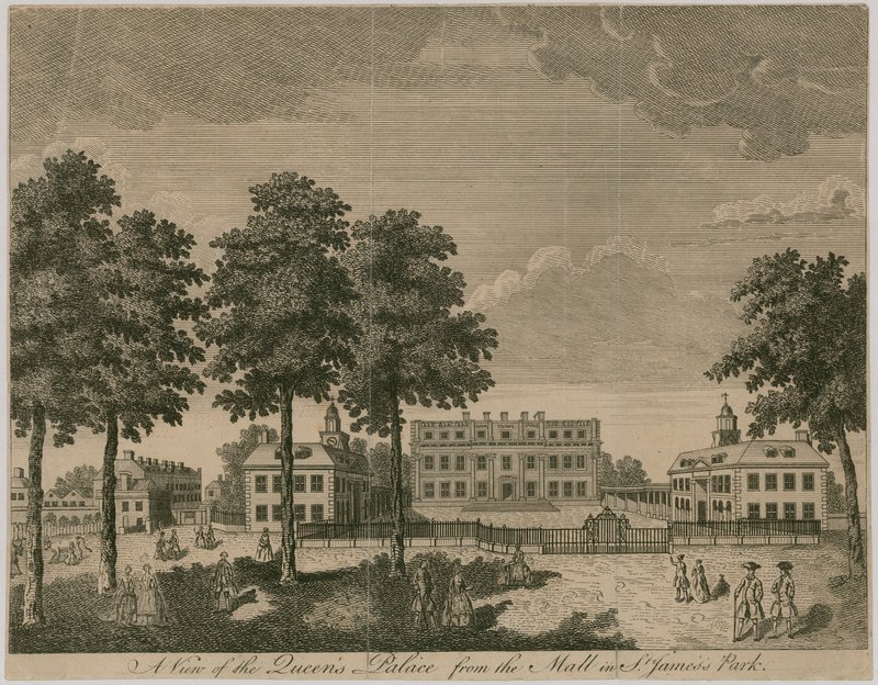 Buckingham House, en udsigt over Queens Palace fra indkøbscentret i St James
