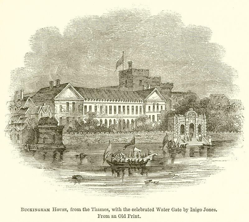 Buckingham House, fra Themsen, med den berømte vandport af Inigo Jones af English School