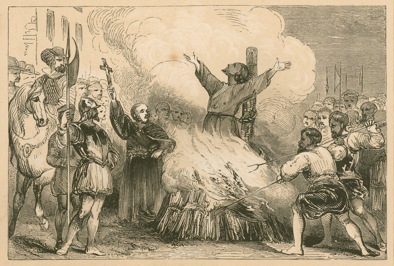 Afbrænding af Patrick Hamilton ved St. Andrews, 1528 af English School