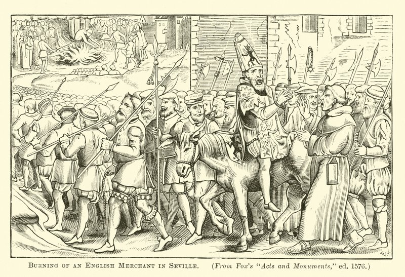 Burning of an English Merchant in Seville  af English School