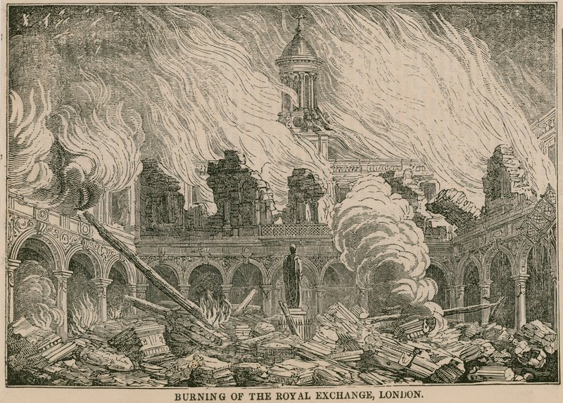 Afbrænding af Royal Exchange, London, natten til den 10. januar 1838 af English School