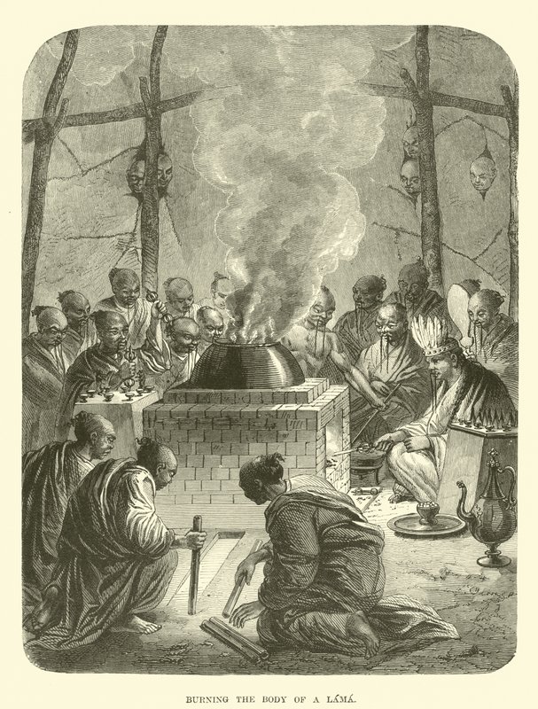 Burning the body of a Lama  af English School