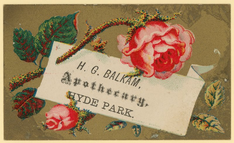 Visitkort til H G Balkam, Apothecary, Hyde Park (chromo) af English School