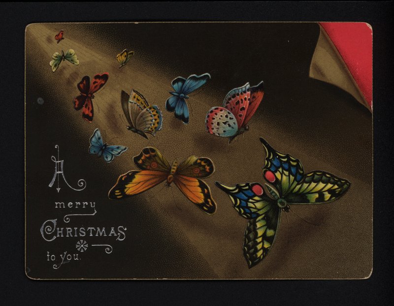 Sommerfugle, julekort, slutningen af det 19. eller begyndelsen af det 20. århundrede (chromolitho) af English School