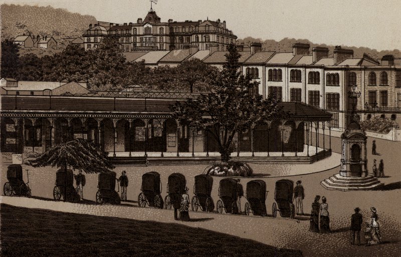 Buxton: Hot Baths and Colonnade (litho) af English School