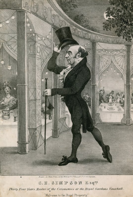 CH Simpson, 34 år som ceremonimester i Royal Gardens, Vauxhall, London af English School