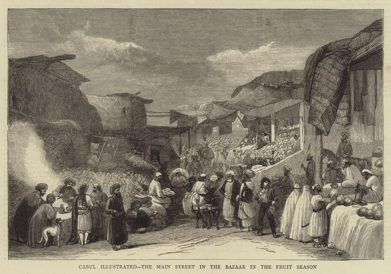 Cabul Illustrated, hovedgaden i basaren i frugtsæsonen (gravering) af English School