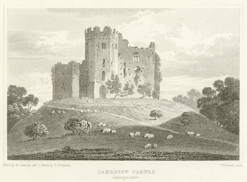 Cardiff Castle, Glamorganshire (gravering) af English School