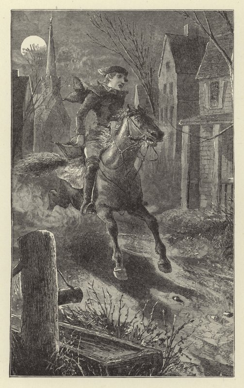 Kald til våben - Paul Reveres tur, 1775 af English School