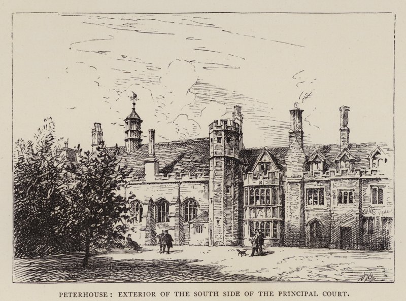 Cambridge: Peterhouse, ydersiden af den sydlige side af hovedretten (radering) af English School