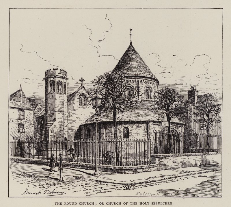 Cambridge: Rundkirken; eller Den Hellige Gravs Kirke (radering) af English School