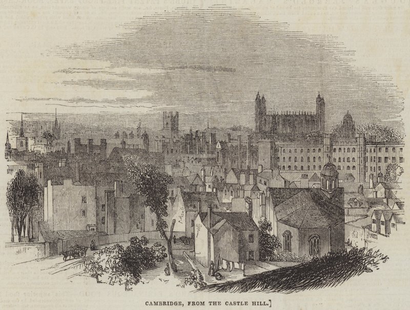 Cambridge, fra Castle Hill (gravering) af English School
