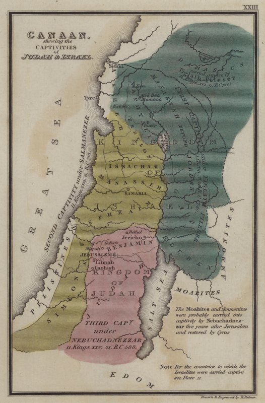 Kanaan, der viser Judas og Israels fanger (farvet indgravering) af English School