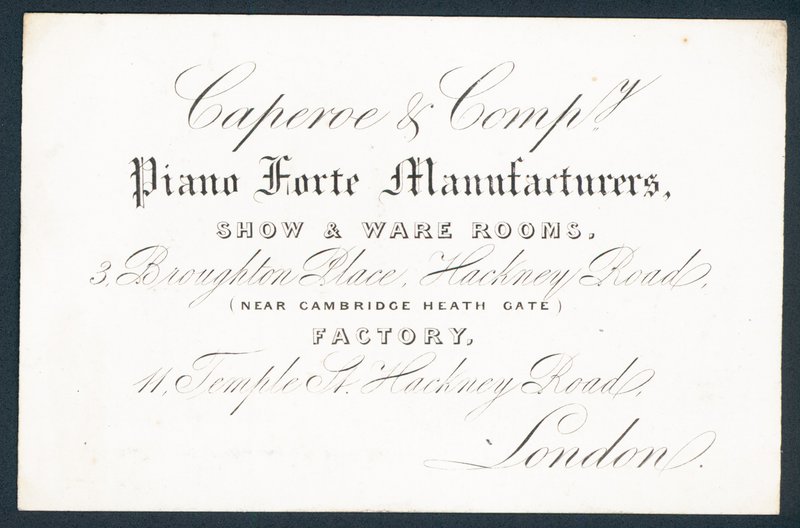 Caperoe & Company, klaver forte fabrikanter, handelskort af English School