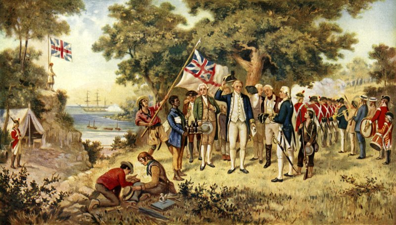 Kaptajn Cook tager New South Wales i besiddelse, 1770 af English School