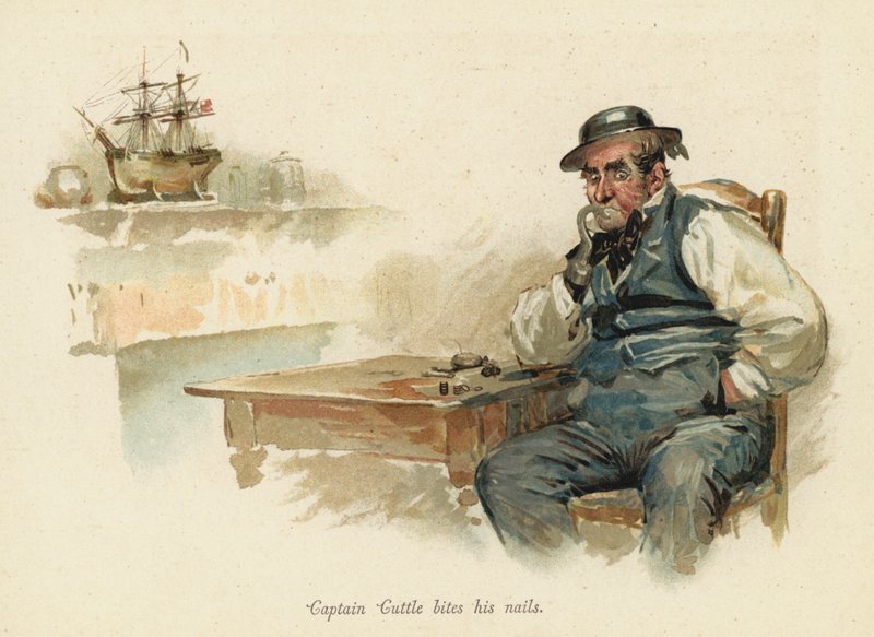 Kaptajn Cuttle bider sine negle (chromolitho) af English School