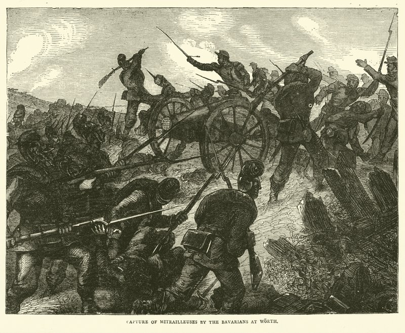 Tilfangetagelse af Mitrailleuses af bayerne i Worth, august 1870 af English School