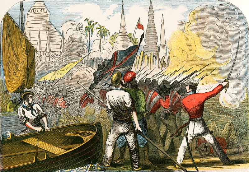 Tilfangetagelse af Rangoon, det burmesiske imperium af English School