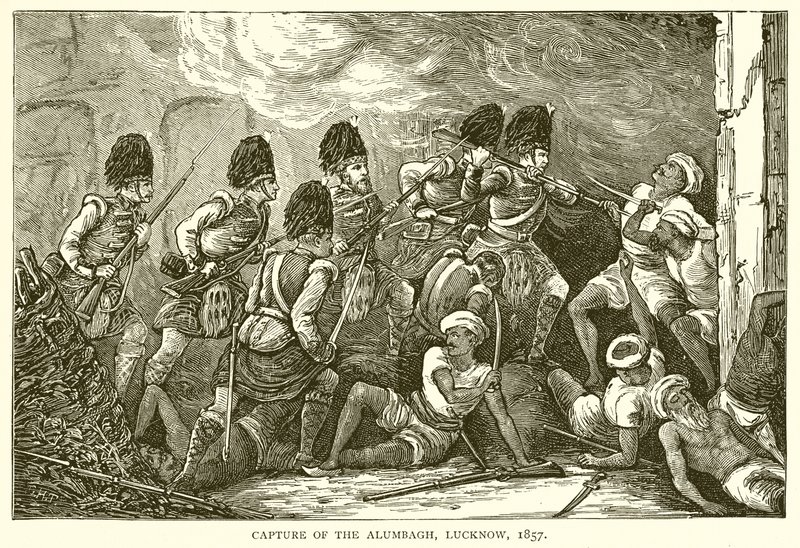 Fangst af Alumbagh, Lucknow, 1857 af English School