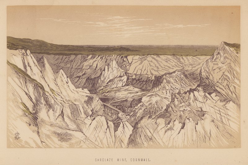 Carclaze-minen, Cornwall (litografi) af English School