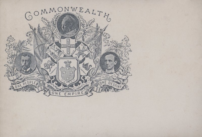Kort, der fejrer Commonwealth og Australien, slutningen af det 19. århundrede (litho) af English School