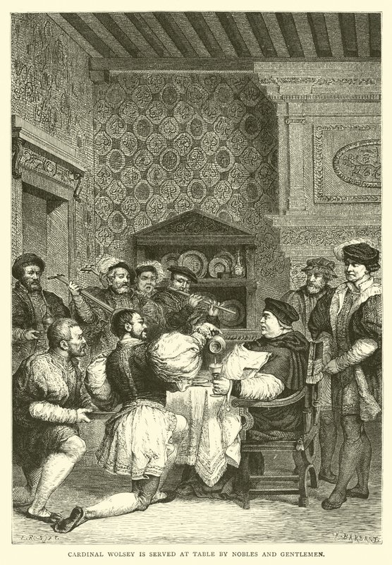 Kardinal Wolsey serveres ved bordet af adelsmænd og herrer af English School