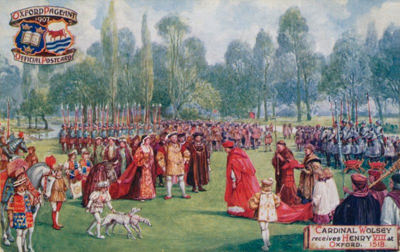 Kardinal Wolsey modtager Henry VIII i Oxford, 1518 af English School