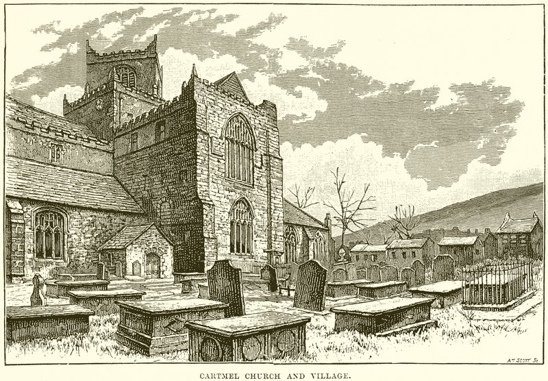 Cartmel kirke og landsby af English School
